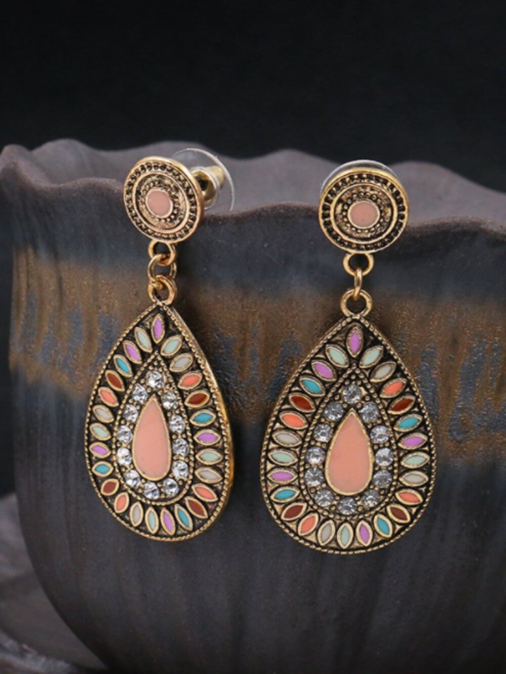 Orange Womens Boho Teardrop Dangle Earrings Vintage Style Statement Drop Jewelry